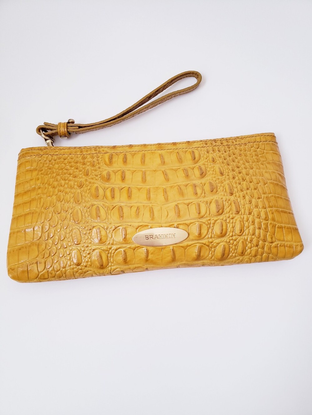Vintage Brahmin Yellow Croc Embossed Leather Clutch Bag